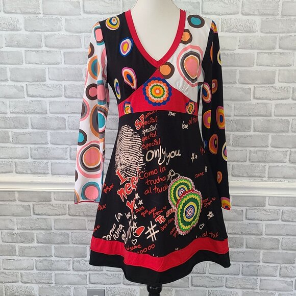 Bella Carra Knit Dress Embroidered Patchwork Boho Art to Wear Whimsical S/M - Picture 1 of 9